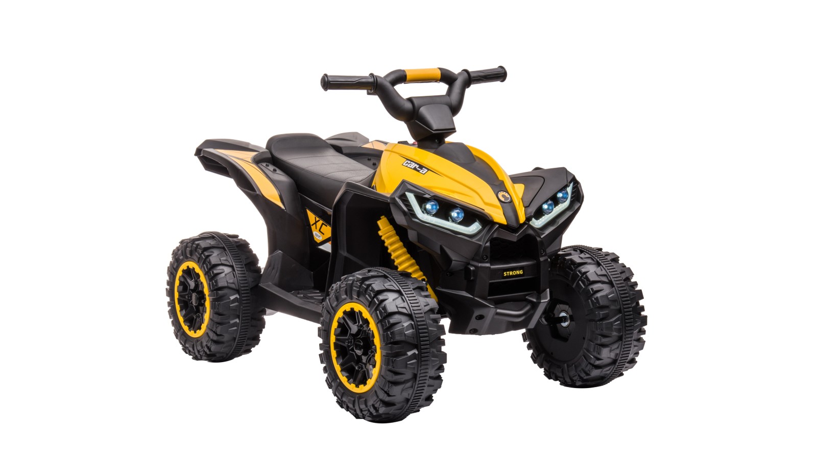 Quad Elettrico per Bambini 12V Falcon X 3-5 Anni 2 Motori sedile in pelle e Telecomando Fari led MP3 Giallo