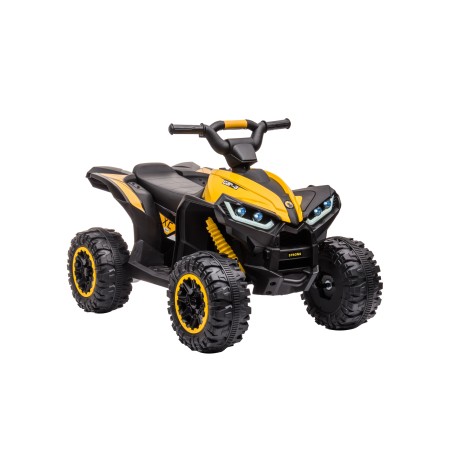 Quad Elettrico per Bambini 12V Falcon X 3-5 Anni 2 Motori sedile in pelle e Telecomando Fari led MP3 Giallo