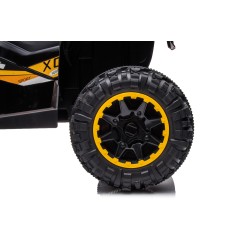 Quad Elettrico per Bambini 12V Falcon X 3-5 Anni 2 Motori sedile in pelle e Telecomando Fari led MP3 Giallo