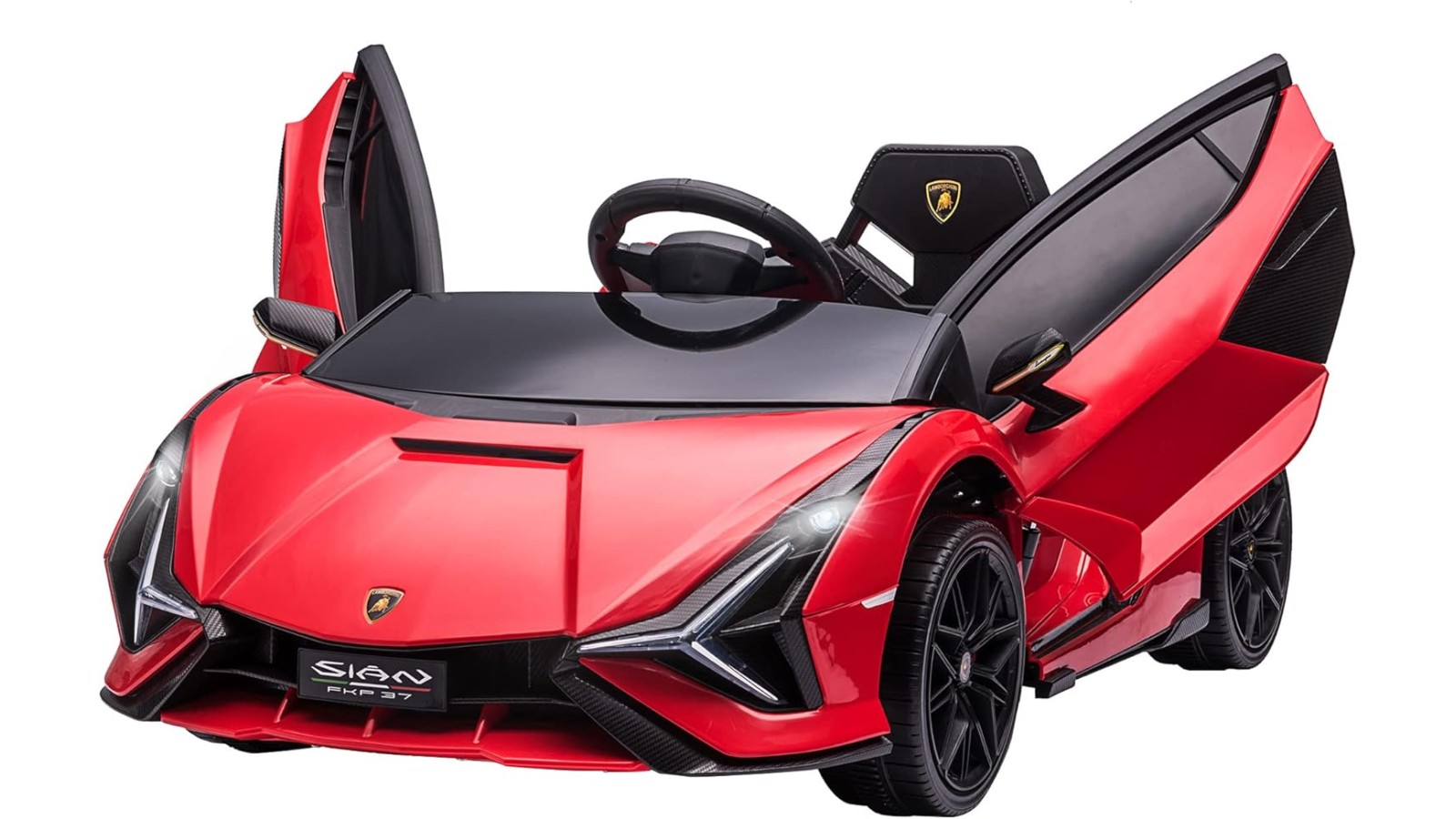 Auto Macchina Elettrica per Bambini 12V Lamborghini Sian con Telecomando Porte apribili Led Bluetooth Radio Sedile Pelle Red