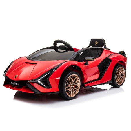 Auto Macchina Elettrica per Bambini 12V Lamborghini Sian con Telecomando Porte apribili Led Bluetooth Radio Sedile Pelle Red