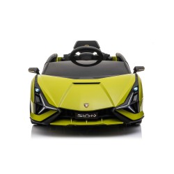 Auto Macchina Elettrica per Bambini 12V Lamborghini Sian con Telecomando Porte apribili Led Bluetooth Radio Sedile Pelle Verde