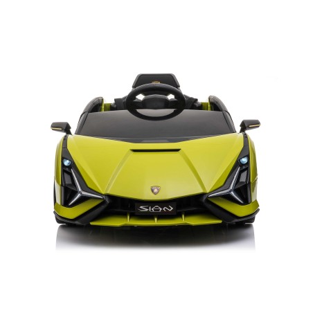 Auto Macchina Elettrica per Bambini 12V Lamborghini Sian con Telecomando Porte apribili Led Bluetooth Radio Sedile Pelle Verde
