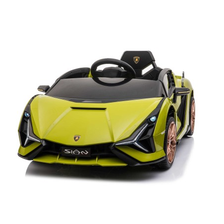 Auto Macchina Elettrica per Bambini 12V Lamborghini Sian con Telecomando Porte apribili Led Bluetooth Radio Sedile Pelle Verde
