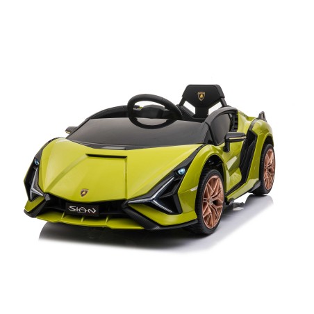 Auto Macchina Elettrica per Bambini 12V Lamborghini Sian con Telecomando Porte apribili Led Bluetooth Radio Sedile Pelle Verde