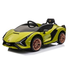 Auto Macchina Elettrica per Bambini 12V Lamborghini Sian con Telecomando Porte apribili Led Bluetooth Radio Sedile Pelle Verde