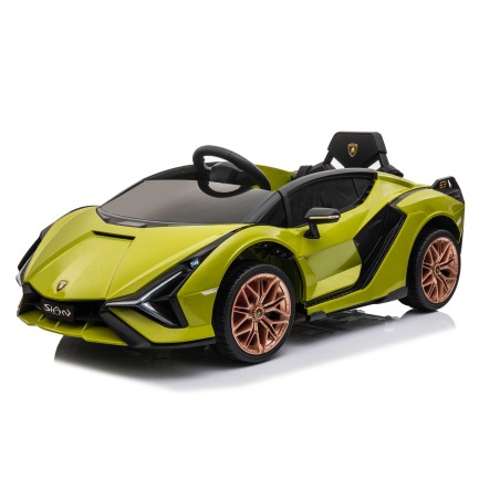 Auto Macchina Elettrica per Bambini 12V Lamborghini Sian con Telecomando Porte apribili Led Bluetooth Radio Sedile Pelle Verde