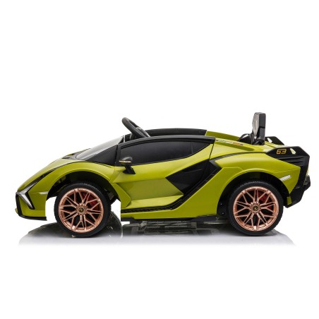 Auto Macchina Elettrica per Bambini 12V Lamborghini Sian con Telecomando Porte apribili Led Bluetooth Radio Sedile Pelle Verde