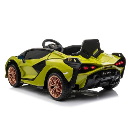 Auto Macchina Elettrica per Bambini 12V Lamborghini Sian con Telecomando Porte apribili Led Bluetooth Radio Sedile Pelle Verde