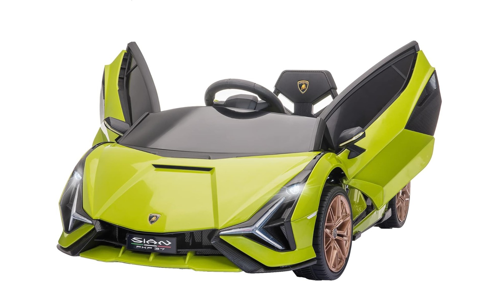 Auto Macchina Elettrica per Bambini 12V Lamborghini Sian con Telecomando Porte apribili Led Bluetooth Radio Sedile Pelle Verde