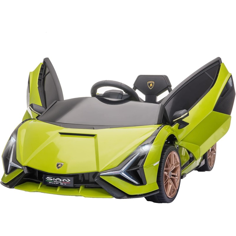 Auto Macchina Elettrica per Bambini 12V Lamborghini Sian con Telecomando Porte apribili Led Bluetooth Radio Sedile Pelle Verde