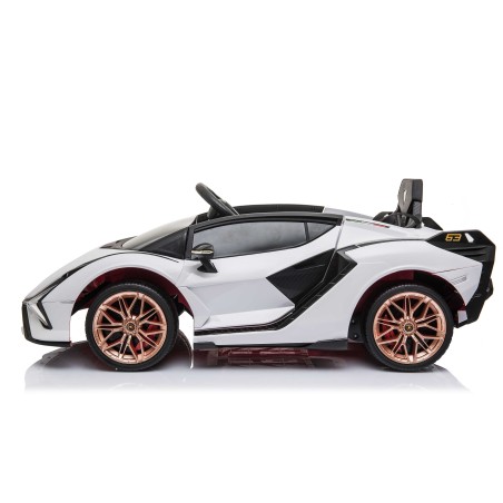 Auto Macchina Elettrica per Bambini 12V Lamborghini Sian con Telecomando Porte apribili Led Bluetooth Radio Sedile Pelle Bianca