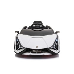 Auto Macchina Elettrica per Bambini 12V Lamborghini Sian con Telecomando Porte apribili Led Bluetooth Radio Sedile Pelle Bianca