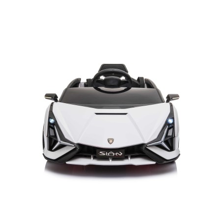 Auto Macchina Elettrica per Bambini 12V Lamborghini Sian con Telecomando Porte apribili Led Bluetooth Radio Sedile Pelle Bianca