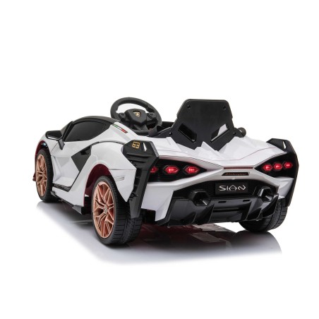 Auto Macchina Elettrica per Bambini 12V Lamborghini Sian con Telecomando Porte apribili Led Bluetooth Radio Sedile Pelle Bianca