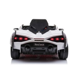 Auto Macchina Elettrica per Bambini 12V Lamborghini Sian con Telecomando Porte apribili Led Bluetooth Radio Sedile Pelle Bianca