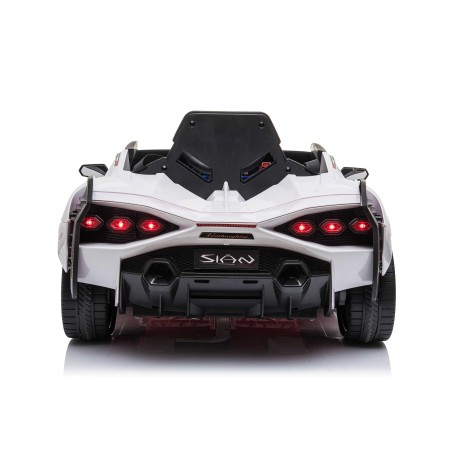 Auto Macchina Elettrica per Bambini 12V Lamborghini Sian con Telecomando Porte apribili Led Bluetooth Radio Sedile Pelle Bianca