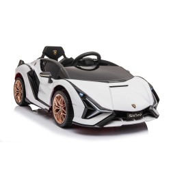 Auto Macchina Elettrica per Bambini 12V Lamborghini Sian con Telecomando Porte apribili Led Bluetooth Radio Sedile Pelle Bianca