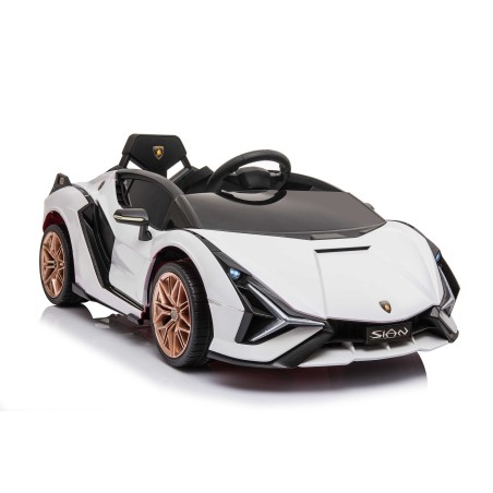 Auto Macchina Elettrica per Bambini 12V Lamborghini Sian con Telecomando Porte apribili Led Bluetooth Radio Sedile Pelle Bianca
