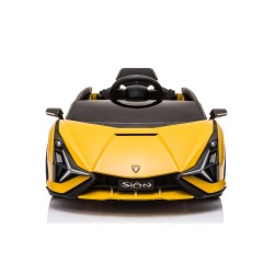 Auto Macchina Elettrica per Bambini 12V Lamborghini Sian con Telecomando Porte apribili Led Bluetooth Radio Sedile Pelle Gialla