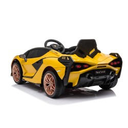 Auto Macchina Elettrica per Bambini 12V Lamborghini Sian con Telecomando Porte apribili Led Bluetooth Radio Sedile Pelle Gialla