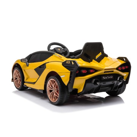 Auto Macchina Elettrica per Bambini 12V Lamborghini Sian con Telecomando Porte apribili Led Bluetooth Radio Sedile Pelle Gialla