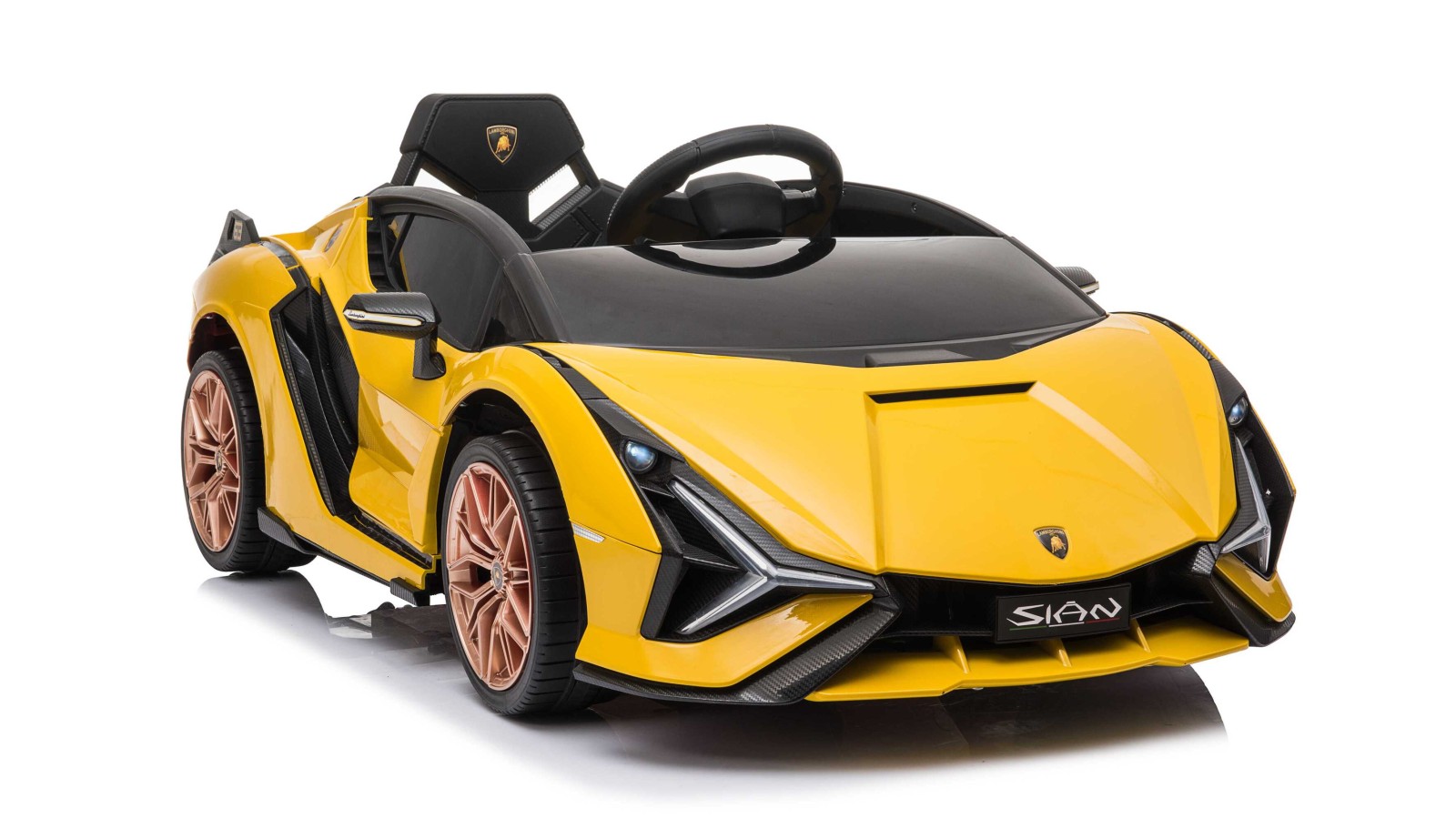 Auto Macchina Elettrica per Bambini 12V Lamborghini Sian con Telecomando Porte apribili Led Bluetooth Radio Sedile Pelle Gialla