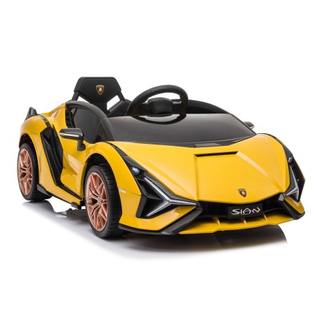 Auto Macchina Elettrica per Bambini 12V Lamborghini Sian con Telecomando Porte apribili Led Bluetooth Radio Sedile Pelle Gialla