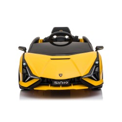Auto Macchina Elettrica per Bambini 12V Lamborghini Sian con Telecomando Porte apribili Led Bluetooth Radio Sedile Pelle Gialla
