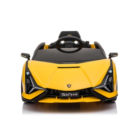 Auto Macchina Elettrica per Bambini 12V Lamborghini Sian con Telecomando Porte apribili Led Bluetooth Radio Sedile Pelle Gialla