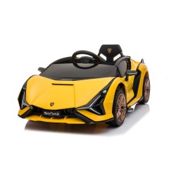 Auto Macchina Elettrica per Bambini 12V Lamborghini Sian con Telecomando Porte apribili Led Bluetooth Radio Sedile Pelle Gialla
