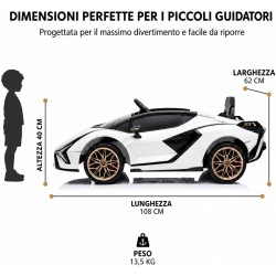 Auto Elettrica Bambini Lamborghini Sian 12V Bianca 1-4 Anni Telecomando LED