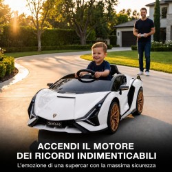Auto Elettrica Bambini Lamborghini Sian 12V Bianca 1-4 Anni Telecomando LED