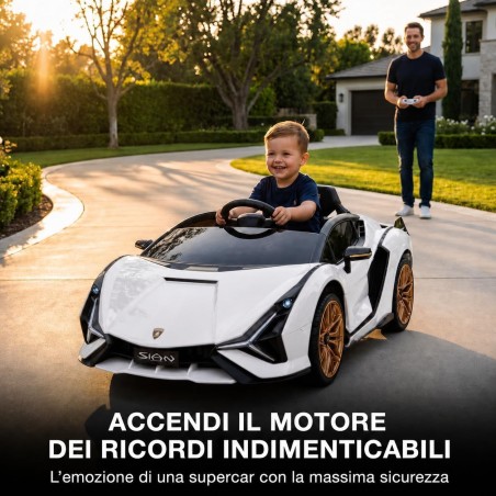 Auto Elettrica Bambini Lamborghini Sian 12V Bianca 1-4 Anni Telecomando LED