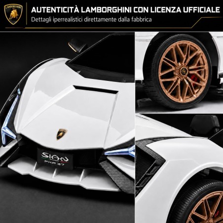 Auto Elettrica Bambini Lamborghini Sian 12V Bianca 1-4 Anni Telecomando LED