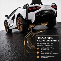 Auto Elettrica Bambini Lamborghini Sian 12V Bianca 1-4 Anni Telecomando LED