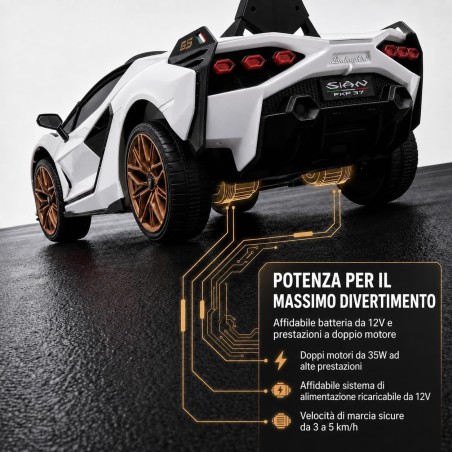 Auto Elettrica Bambini Lamborghini Sian 12V Bianca 1-4 Anni Telecomando LED