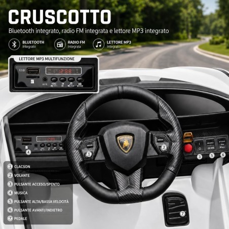 Auto Elettrica Bambini Lamborghini Sian 12V Bianca 1-4 Anni Telecomando LED