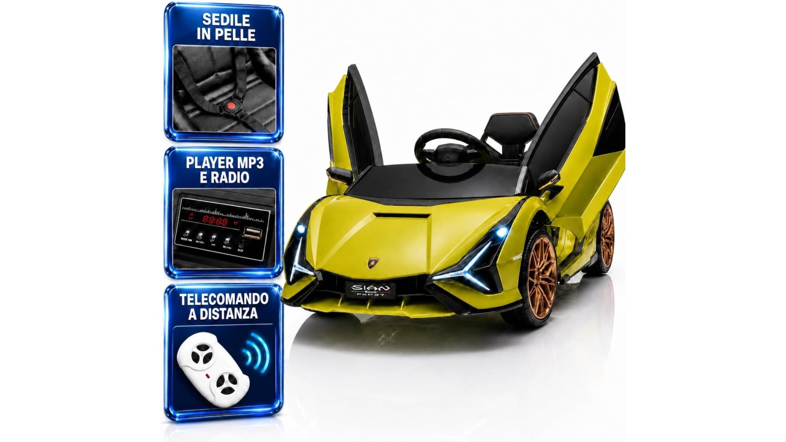 Auto Elettrica Bambini Lamborghini Sian 12V Verde 1-4 Anni Telecomando LED