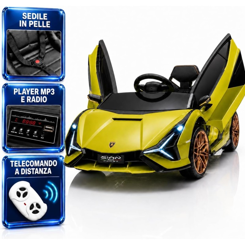 Auto Elettrica Bambini Lamborghini Sian 12V Verde 1-4 Anni Telecomando LED