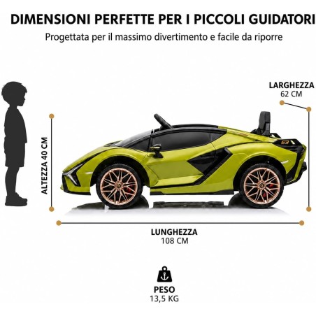 Auto Elettrica Bambini Lamborghini Sian 12V Verde 1-4 Anni Telecomando LED