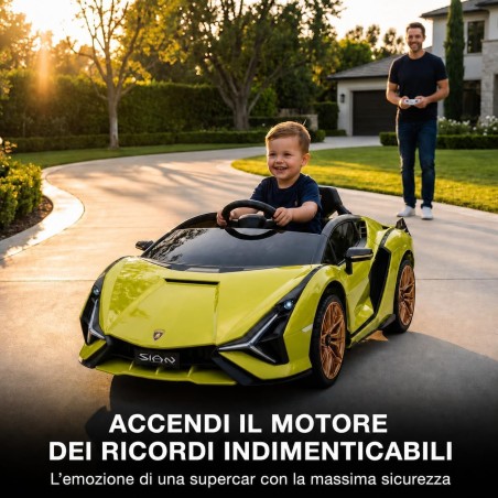Auto Elettrica Bambini Lamborghini Sian 12V Verde 1-4 Anni Telecomando LED