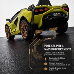 Auto Elettrica Bambini Lamborghini Sian 12V Verde 1-4 Anni Telecomando LED