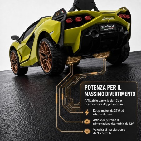 Auto Elettrica Bambini Lamborghini Sian 12V Verde 1-4 Anni Telecomando LED