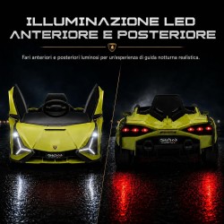 Auto Elettrica Bambini Lamborghini Sian 12V Verde 1-4 Anni Telecomando LED