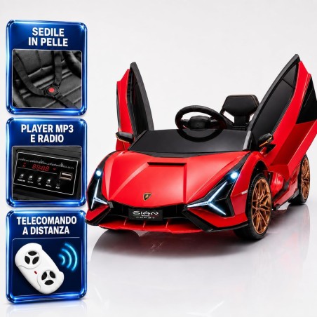Auto Elettrica Bambini Lamborghini Sian 12V Rossa 1-4 Anni Telecomando LED