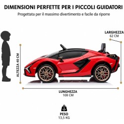 Auto Elettrica Bambini Lamborghini Sian 12V Rossa 1-4 Anni Telecomando LED