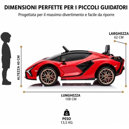 Auto Elettrica Bambini Lamborghini Sian 12V Rossa 1-4 Anni Telecomando LED