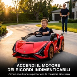 Auto Elettrica Bambini Lamborghini Sian 12V Rossa 1-4 Anni Telecomando LED