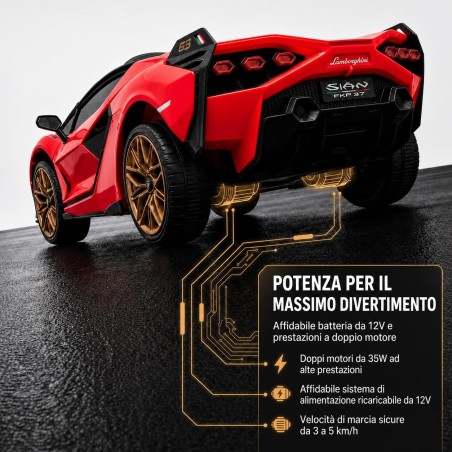 Auto Elettrica Bambini Lamborghini Sian 12V Rossa 1-4 Anni Telecomando LED